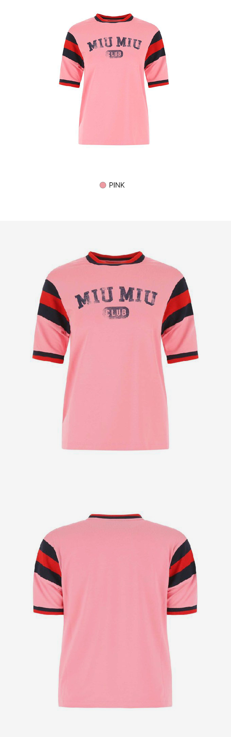 머스트잇(Mustit) - 22Fw Miu Miu 미우미우 여성 클럽 로고 반팔 티셔츠 핑크 Mjn395 11Ee